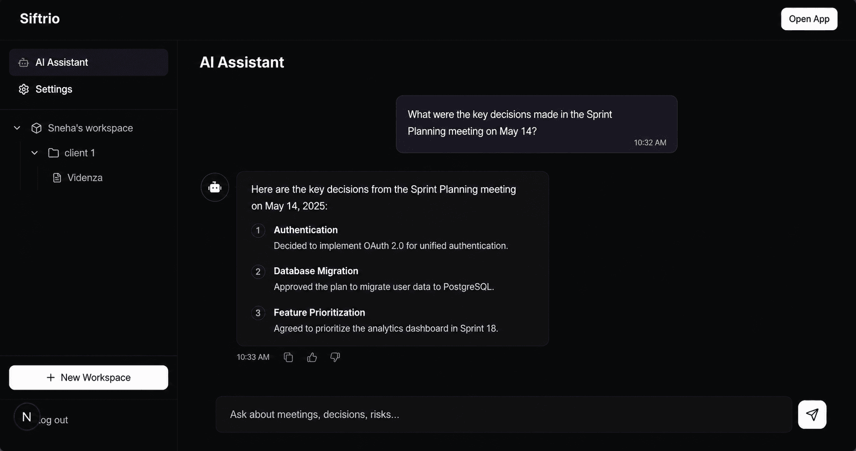 Siftrio AI Assistant preview